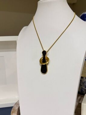 Black Rhinestone and Gold Chain Tone Necklace